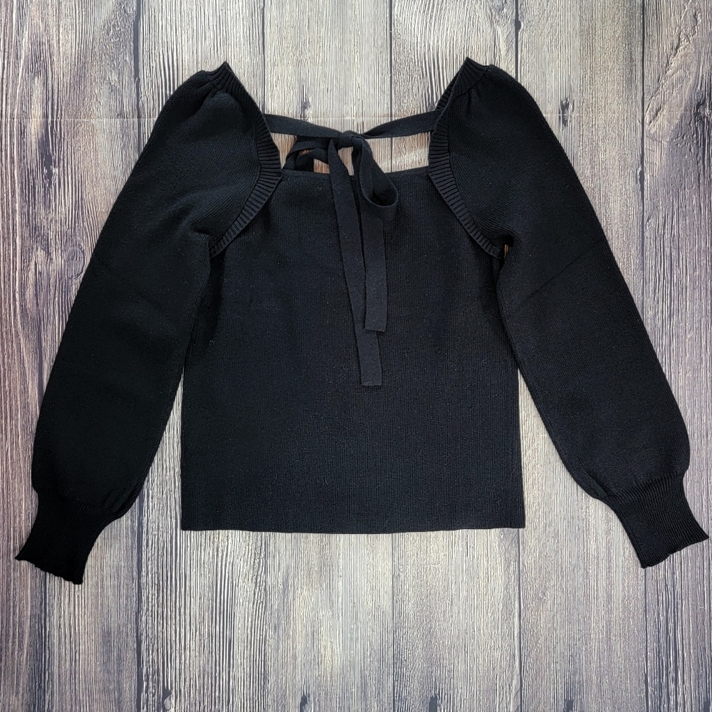 Z Supply NWT Hadley Sweater Tie Back Ribbed Black Top - Picture 10 of 12